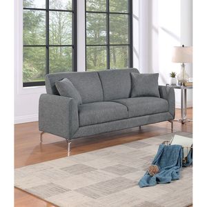 Elegante Juego de Sofá de 2 Piezas en Tela Gris Oscuro Tipo Arpillera, Diseño Acogedor, Sofá de Dos Plazas Afelpado con Almohadas para Mayor Comodidad en la Sala de Estar - Product Image 3