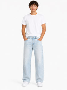 Men’s <b>Light</b> Blue Baggy Jeans Relaxed Fit Wide Leg Denim Pants Casual Streetwear Jeans Washed Cotton Denim <b>Trousers</b> Comfortable - Product Image 3