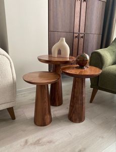 Mesa Auxiliar Redonda Minimalista de Madera Maciza Wabi Sabi, Ecológica y Hecha a Mano, Mesa de Centro para Sala de Estar, Decoración del Hogar - Product Image 5