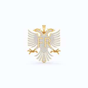 Colgante de águila albanesa con incrustaciones de moissanita, estilo Hip Hop, para hombre, con diseño de águila de dos cabezas y opción de letra/nombre personalizado - Product Image 2