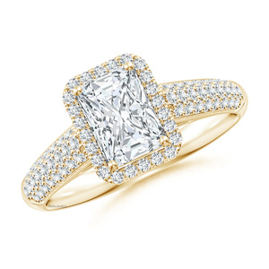 Anillo de Compromiso de Doble Hilera con Diamante Cultivado en Laboratorio con Corte Radiante Certificado por IGI, Oro 10K/14K/18K, Plata 925/935, Chapado en Rodio, Regalo para Fiesta - Product Image 3