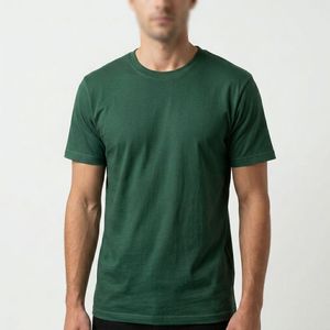 T-shirt en coton vert uni à manches courtes pour homme, coupe classique, col rond, style jersey décontracté - Product Image 1