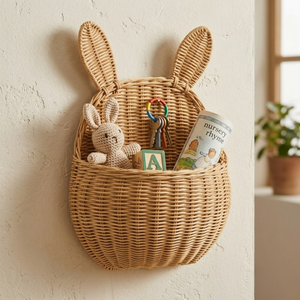 Cesta de Pared Infantil de Mimbre Hecha a Mano, Ecológica y Personalizable, Decorativa y Multifuncional para Colgar en la Pared - Product Image 1