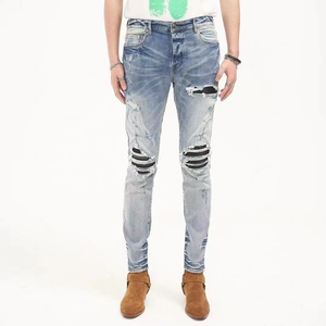 Jeans droits en denim lavé 100 % coton respirant et à séchage rapide pour homme, coupe slim, haute qualité, service OEM ODM - Product Image 1