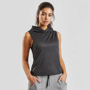 Sudadera sin mangas OEM de algodón 100% tejido para mujer, top deportivo corto con logo frontal - Product Image 4