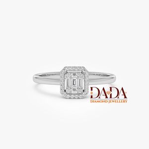 Bague minimaliste avec halo de diamants et grappe d'émeraudes pour femme, bague de fiançailles géométrique, bijoux de mariée élégants et minimalistes - Product Image 4