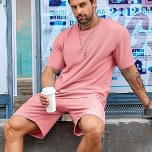 Conjunto a juego para hombre, fabricante de camisetas de algodón y pantalones cortos tipo cargo, conjunto de verano de 2 piezas, OEM, ODM, logotipo personalizado - Product Image 3