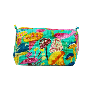 Bolsa cosmética de setas con estampado de bloques vibrantes-Bolsa sostenible verde azulado - Product Image 1