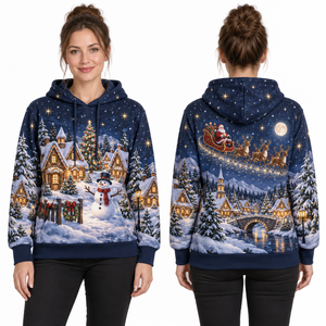 Women's Christmas <b>Snow</b> <b>Globe</b> Print Hooded Fleece Windproof Sweatshirt Full Sleeve Knitted Winter Pullover with Pockets - Product Image 2