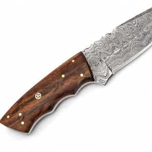 Cuchillo de hoja fija para exteriores de acero de Damasco, hecho a mano y personalizado, con mango de palisandro, diseño Cross-Draw, de Iron Crown Forge, OEM - Product Image 5