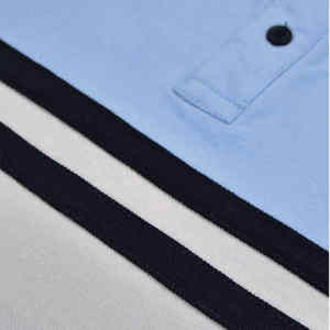 Polo à manches courtes pour homme, color-block, bleu clair, blanc, col marine, respirant, décontracté, été, tissu Oxford, 100% coton - Product Image 6