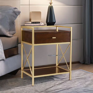 TABLE D'APPOINT EN MÉTAL DORÉ ET BOIS AVEC tiroir Table d'appoint de salon/Station de charge et Ports USB côté lit table d'hôtel et de bar - Product Image 6