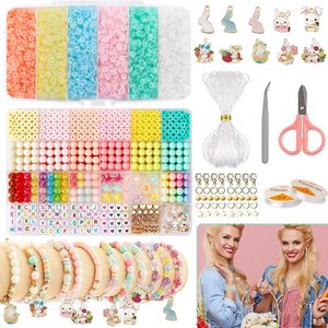 Set di perline fai da te 8243 pz per ragazze, colore macaron, con forbici, corda e accessori decorativi per gioielli - Product Image 1