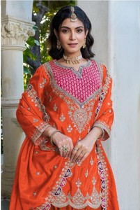 Ensemble Palazzo Chinon Taille Unique Cousu avec Broderie Dhaga pour Tenue Indienne et Pakistanaise, Style de Fête pour Femme, Séchage Rapide, Toutes Saisons - Product Image 6