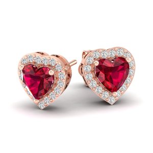 REYES Heart Shape 1.5 Carat Ruby Gemstone Earrings for <b>Wife</b> Dainty 14K 18K Yellow Gold Diamond Screw Back Stud Halo Earrings - Product Image 6