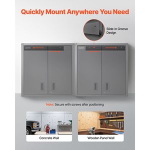 Gabinete de pared flotante de acero negro de 30W X 12.2D X 30H pulgadas para almacenamiento colgante de garaje, puertas de bloqueo, montaje de estante ajustable - Product Image 3