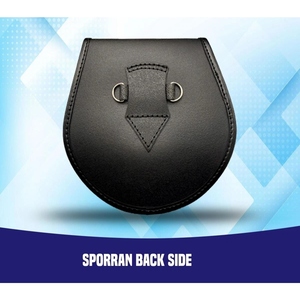 Pochette écossaise Sporran en cuir véritable noir de qualité supérieure avec emblème de cerf et trois pompons à chaîne - Product Image 5