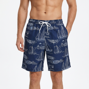 Shorts de Baño para Hombre, Color Azul Marino, Estampado con Veleros, Secado Rápido, Cintura con Cordón Ajustable, Estilo Casual - Product Image 4