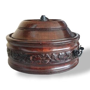 Handcrafted Wooden Storage Box with Lid Metal Clasp Vintage Carved Design Multipurpose Organizer - Product Image 1