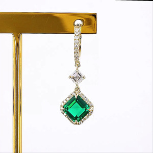 <b>Moissanite</b> Green Emerald Asscher Cut Halo Drop <b>Earrings</b> 10K 14K 18K Gold 925 935 Silver Rhodium Plated Engagement Wedding Fine - Product Image 3