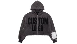 Sweat à capuche personnalisé pour homme avec strass, coupe oversize à épaules tombantes, broderie vieillie, délavage acide et délavé à la pierre, style vintage - Product Image 3