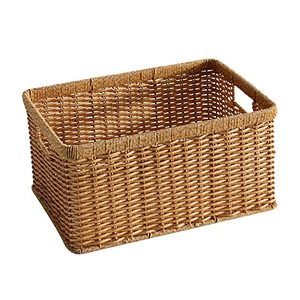 Panier à langer en rotin naturel tressé ouvert avec étagère en osier et doublure, multifonctionnel noir pour pique-nique et ustensiles - Product Image 2