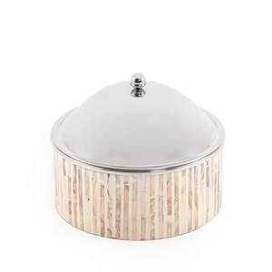 Decorative Silver Conical <b>Lid</b> Food Warmer <b>with</b> Wooden Base Crisscross Pattern Elegant Casserole Pot Kitchenware Home Decor - Product Image 1