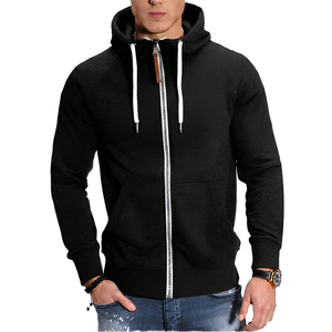 Sweat-shirt à capuche zippé pour homme, couleur unie, décontracté, respirant, en polyester tricoté, coupe classique, automne - Product Image 4