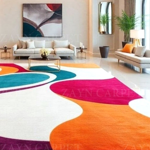 Hand <b>Tufted</b> Multicolor Abstract Flow Wool <b>Rug</b>, Modern Geometric Area Carpet for Living Room Bedroom Home Decor Wholesale - Product Image 2