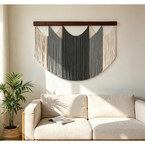 High Standard Macrame Wall <b>Hanging</b> Natural Beige <b>White</b> Fringe Decor Living Room Art Piece Single-Piece Package - Product Image 5
