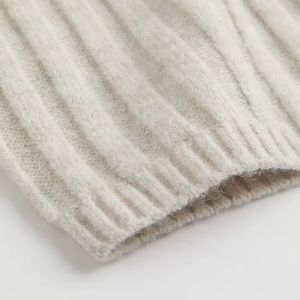 Pantalon droit en tricot côtelé pour femme, coupe ample, longueur intégrale, décontracté, uni, beige - Product Image 2