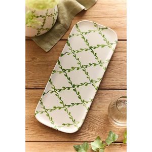 Bandeja Rectangular Metálica Decorativa con Estampado de Hojas Verdes, Plato Largo de Metal para Servir, Ideal para Hoteles, Restaurantes y Decoración del Hogar - Product Image 1