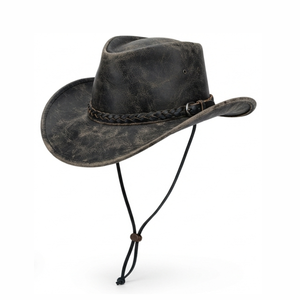 Chapeaux de cowboy western en cuir PU de qualité supérieure avec cordes tressées uniques, larges bords courbés, pour l'équitation et les vacances - Product Image 1