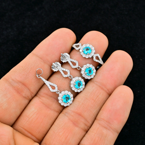 Juego de Joyería Fina de Plata de Ley 925 con Colgante, Pendientes y Anillo con Topacio Pariba de Royal Signature, Regalo de Joyería para Mujer - Product Image 2