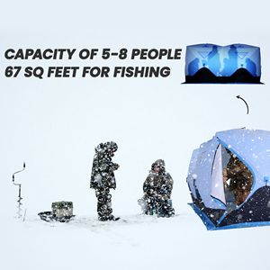 Tenda Isolata Portatile per Pesca sul Ghiaccio da 5-8 Persone, 2 Porte con Borsa per il Trasporto, per Spiaggia e Pesca sul Ghiaccio all'Aperto - Product Image 6