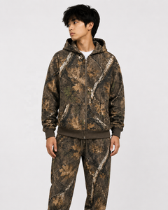 Plus Size Men Knitted Winter Windproof Fleece Zip up Hoodie Camo Sweatshirt Leaf Print <b>Tracksuit</b> Casual Streetwear - Product Image 2
