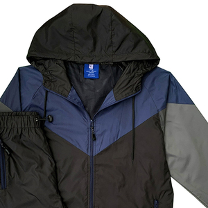 Conjunto Deportivo Unisex Cortavientos con Capucha, Bloques de Color, Cierre de Cremallera Completo, Ligero, de Poliéster, para Otoño - Product Image 3
