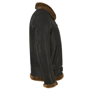 Men's Black Genuine <b>Leather</b> Biker <b>Jacket</b> with Stand Collar Zipper Closure Eco-Friendly & Windproof Breathable <b>Winter</b> Regular Fit - Product Image 2