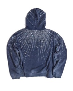 Custom Luxury Vintage Wash Rhinestone Zip Up Hoodie Oversized Streetwear Galaxy Crystal Full Zip Sweatshirt for Men Women - Product Image 2