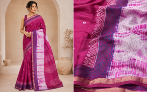 Handloom <b>Pink</b> Cotton Saree Organic Women Ethnic Wear Shibori Tie Dye Indian Bridal Wedding Sarees Traditional Jaipur Sari - Product Image 5