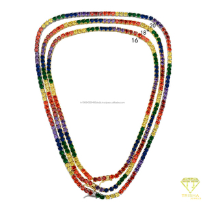Rose <b>Gold</b> Plated 925 Sterling Silver <b>Tennis</b> <b>Necklace</b> Featuring Brilliant Pink Lab Grown Diamond Stones For Wholesale Buyers - Product Image 4
