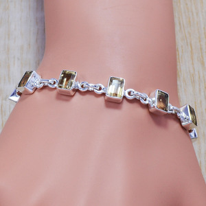 Bracelet à maillons rectangulaires facettés en argent sterling 925 fait main avec citrine naturelle, vente en gros - Product Image 3