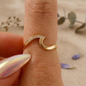 Modern Wave Diamond Band <b>Ring</b> for Women Minimalist <b>Open</b> Curve Gold Wedding Stackable Moissanite <b>Ring</b> - Product Image 5