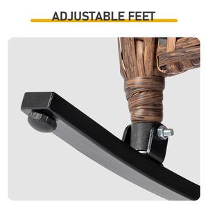 Fauteuil à bascule moderne en rotin brun pour porche, résistant aux intempéries, avec coussin beige - Product Image 6