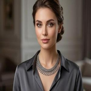 Collier long ajustable en argent oxydé traditionnel DIVYORO avec maillons plume pour femme, idéal pour mariage - Product Image 4