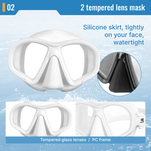Máscara de Buceo de Doble Lente Aropec, Vidrio Templado de 4.0 mm, Silicona, Juego de Aletas de Buceo para Adultos, Antivaho, Impermeable - Product Image 3