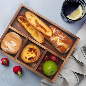 Pine Wood Compact 4 Divisions Tray Sections Holder for Tea Bags Coffee Packets Sugar Sweeteners and <b>Small</b> Packets - Product Image 4