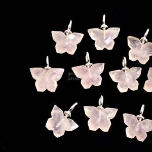 จี้ผีเสื้อโรสควอตซ์ธรรมชาติ เงินแท้ 925 แกะสลักด้วยมือ สำหรับทำเครื่องประดับอัญมณี จี้ผีเสื้อโรสควอตซ์ธรรมชาติ - Product Image 3