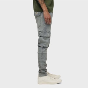 Nuevo diseño, precios razonables, jeans cargo para hombre de color azul claro, casuales, con múltiples bolsillos y logotipo personalizado, de alta calidad. - Product Image 1