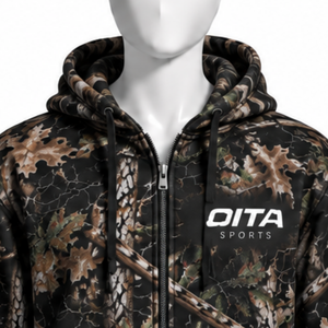 Black Nature Print Full <b>Zip</b> <b>Hoodie</b> Mens Outdoor Style Hooded Sweatshirt with Drawstring Kangaroo <b>Pockets</b> Casual Winter Wear - Product Image 3